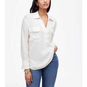 Madewell Contrast-Stitch Popover Shirt Womens XS White Long Sleeve Regular Fit